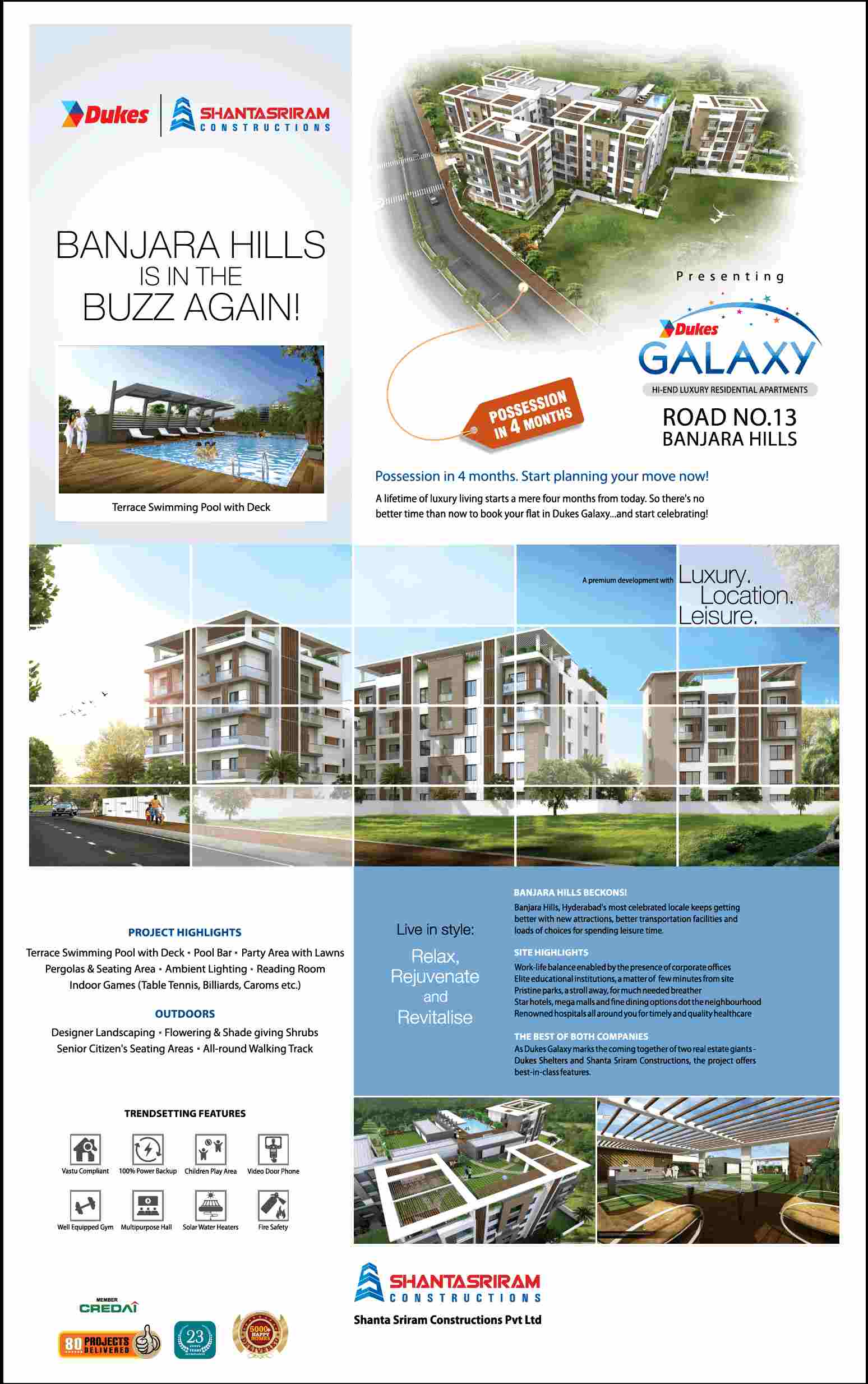 Possession in 4 months at Shanta Sriram Dukes Galaxy in Hyderabad